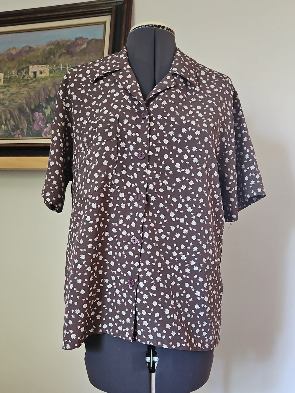Brown Floral Short-Sleeve Button-Up Shirt
